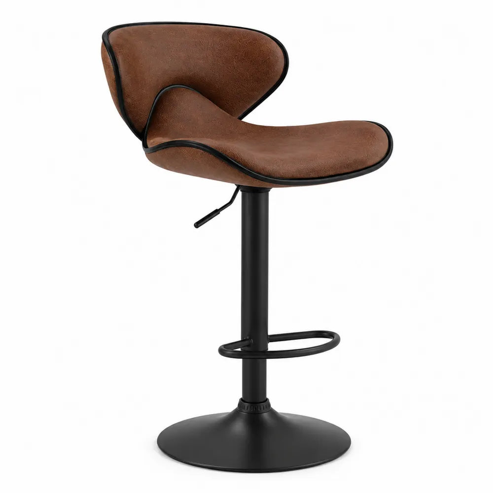 Tabouret de bar en similicuir brun avec pied en métal noir