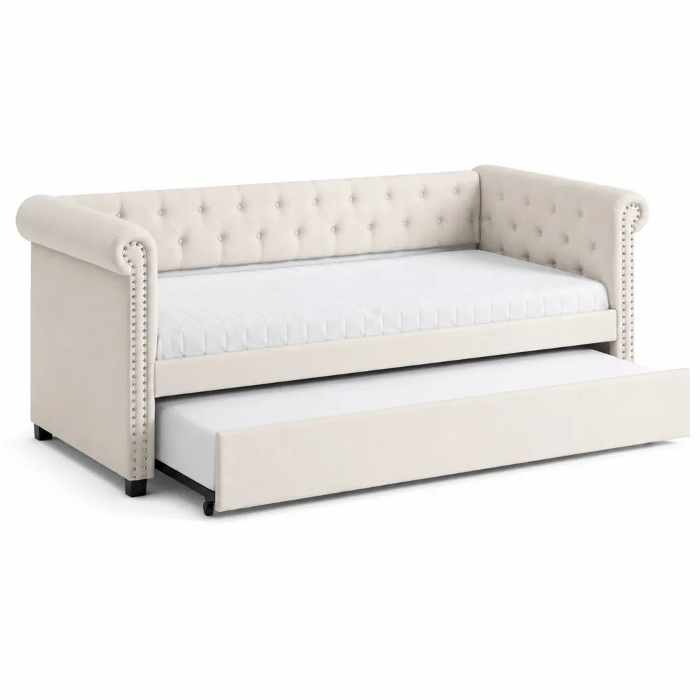 Canapé-lit gigogne en velours Beige 200x90 cm