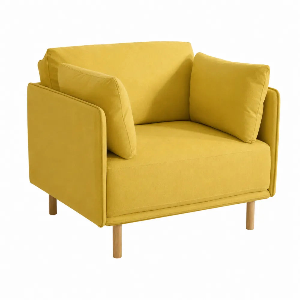 Fauteuil en tissu polyester Jaune avec cadre en bois 75x85x78cm