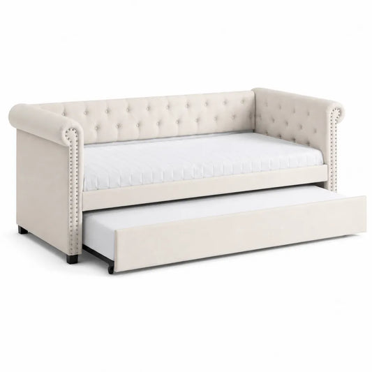 Canapé-lit gigogne en velours Beige 200x90 cm