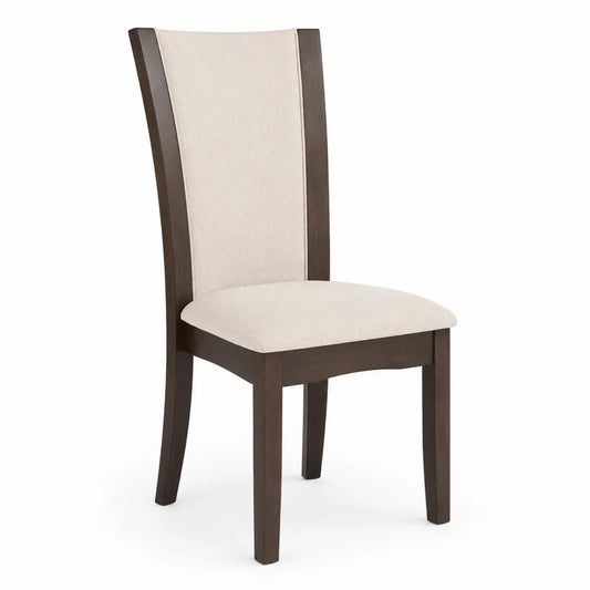 Chaise en bois avec assise en tissu beige
