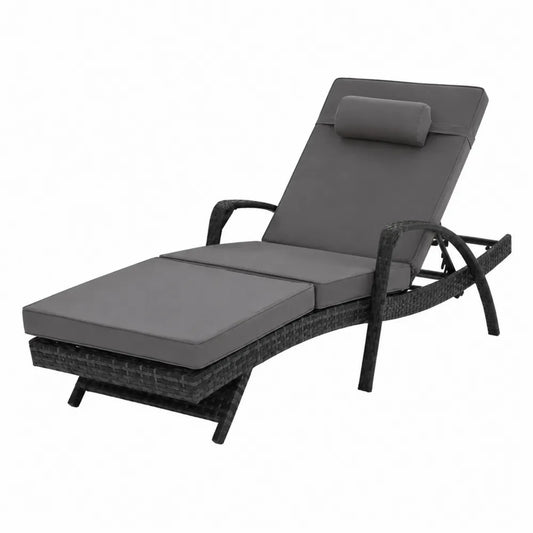 Chaise longue en rotin avec coussin Gris