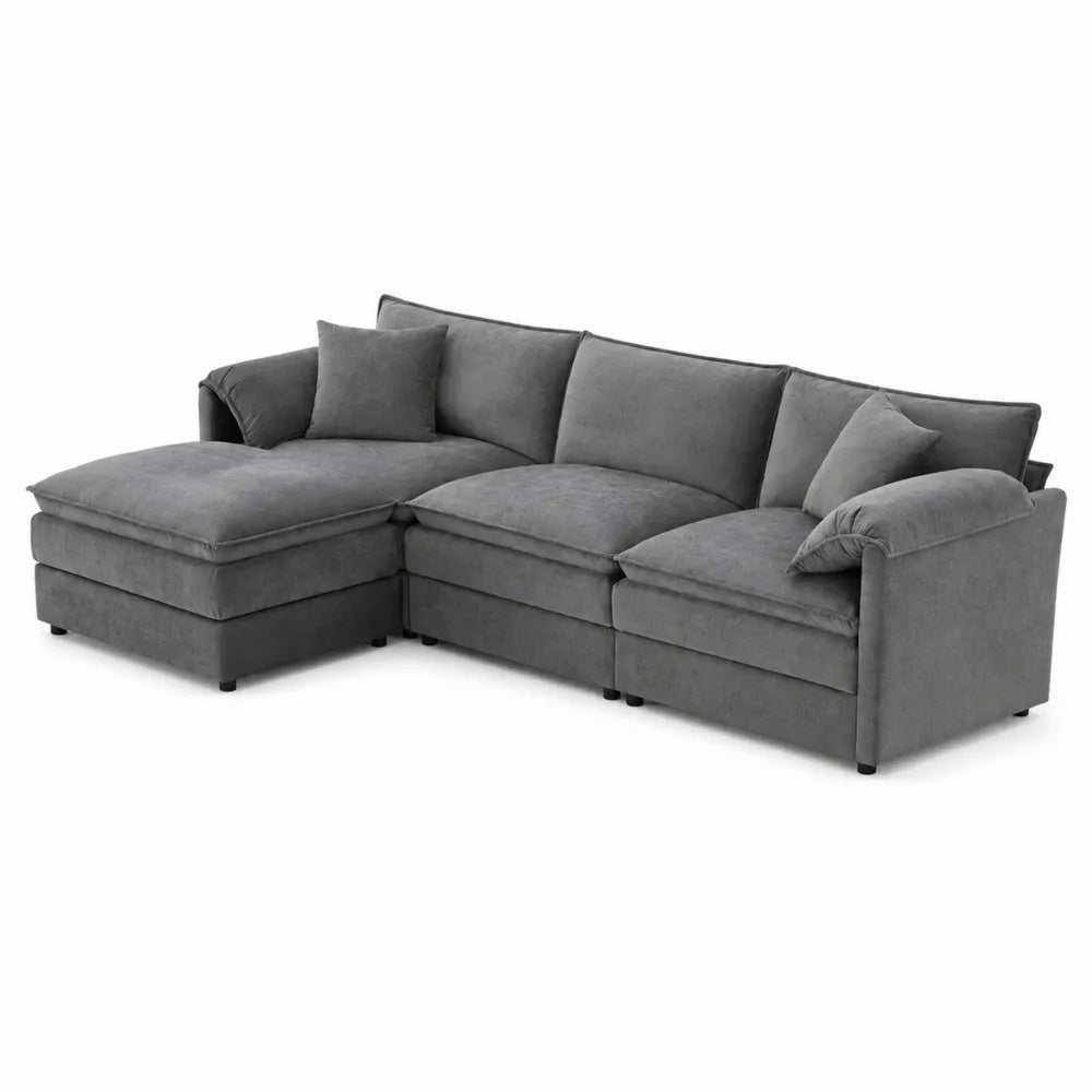 Canapé d'angle modulable en tissu gris avec méridienne