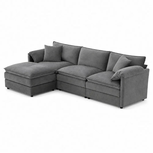 Canapé d'angle modulable en tissu gris avec méridienne