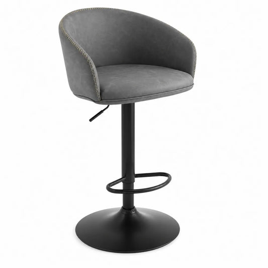 Tabouret de bar en cuir PU gris avec pied en métal noir