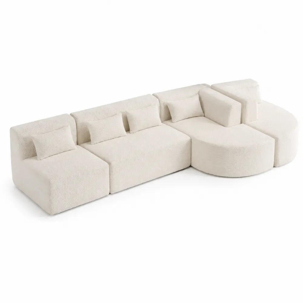 Canapé modulable d'angle en tissu bouclé avec coussins 350x105x85cm