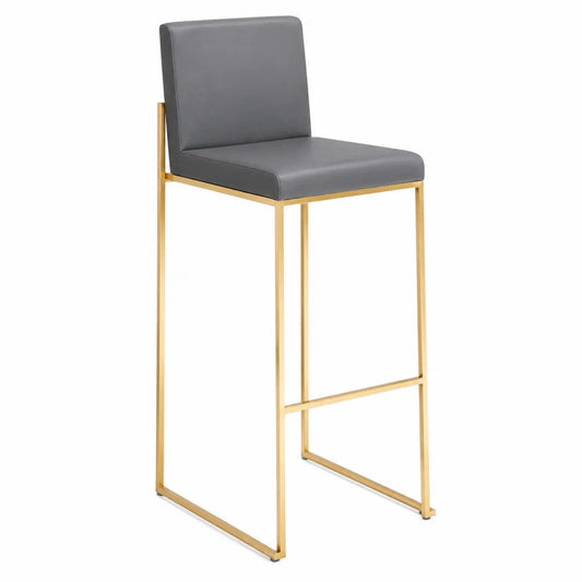 Tabouret de bar en cuir synthétique gris et métal doré
