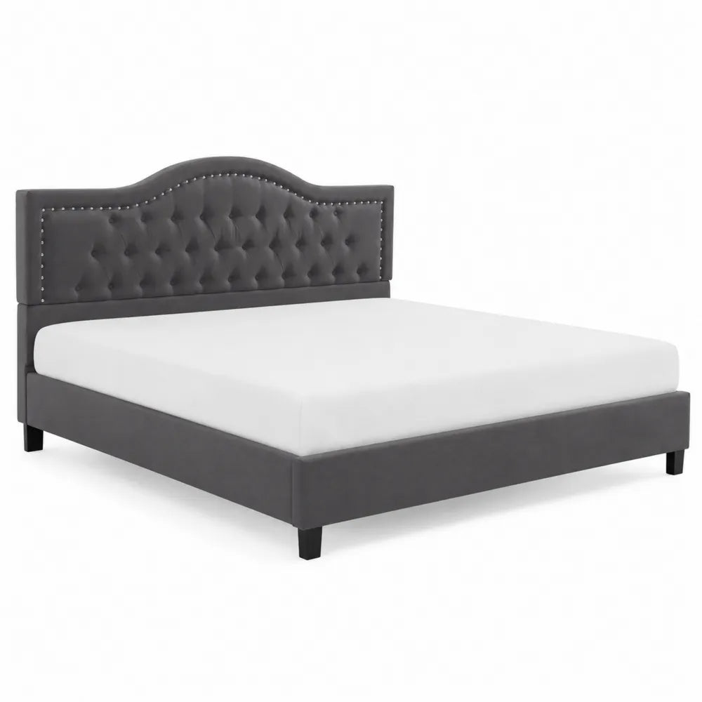Lit double en cuir synthétique Gris avec tête de lit capitonnée 200x160 cm