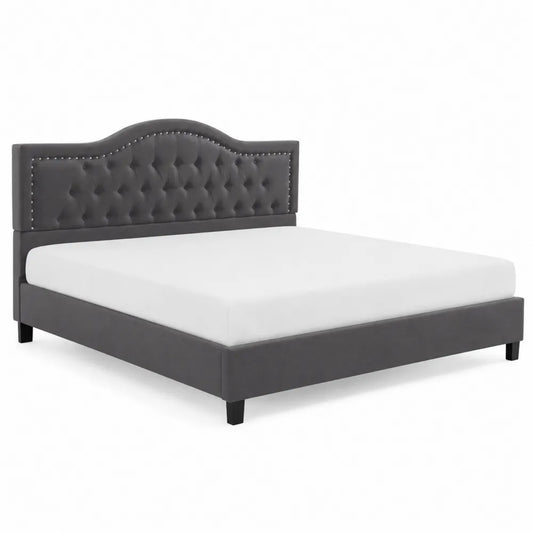 Lit double en cuir synthétique Gris avec tête de lit capitonnée 200x160 cm