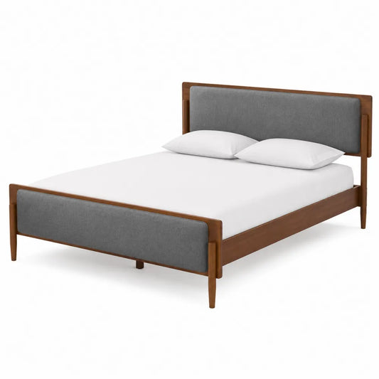 Lit double en bois et tissu gris 140x200 cm